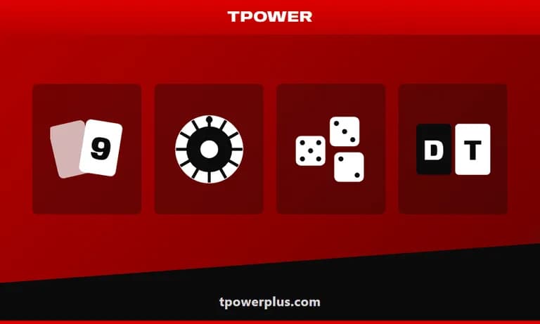 Grafik TPOWER: daun terup bakarat, roda rolet, dadu sic bo dan jubin dragon tiger