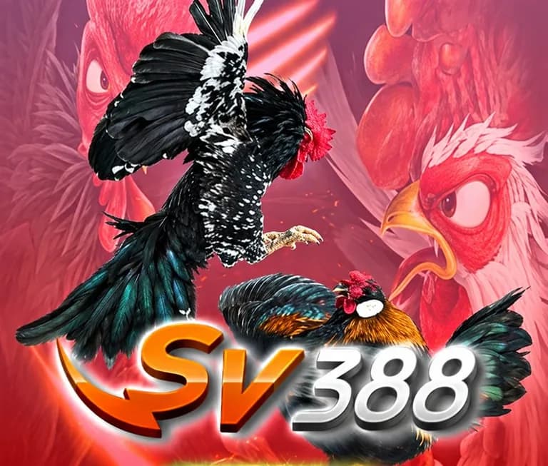 Jubin SV388: dua ekor ayam jantan, di atas logo SV388