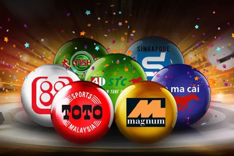 Bola cabutan berkilat berlogo Magnum, Sports Toto, Da Ma Cai dan pengendali 4D lain, di bawah taburan konfeti